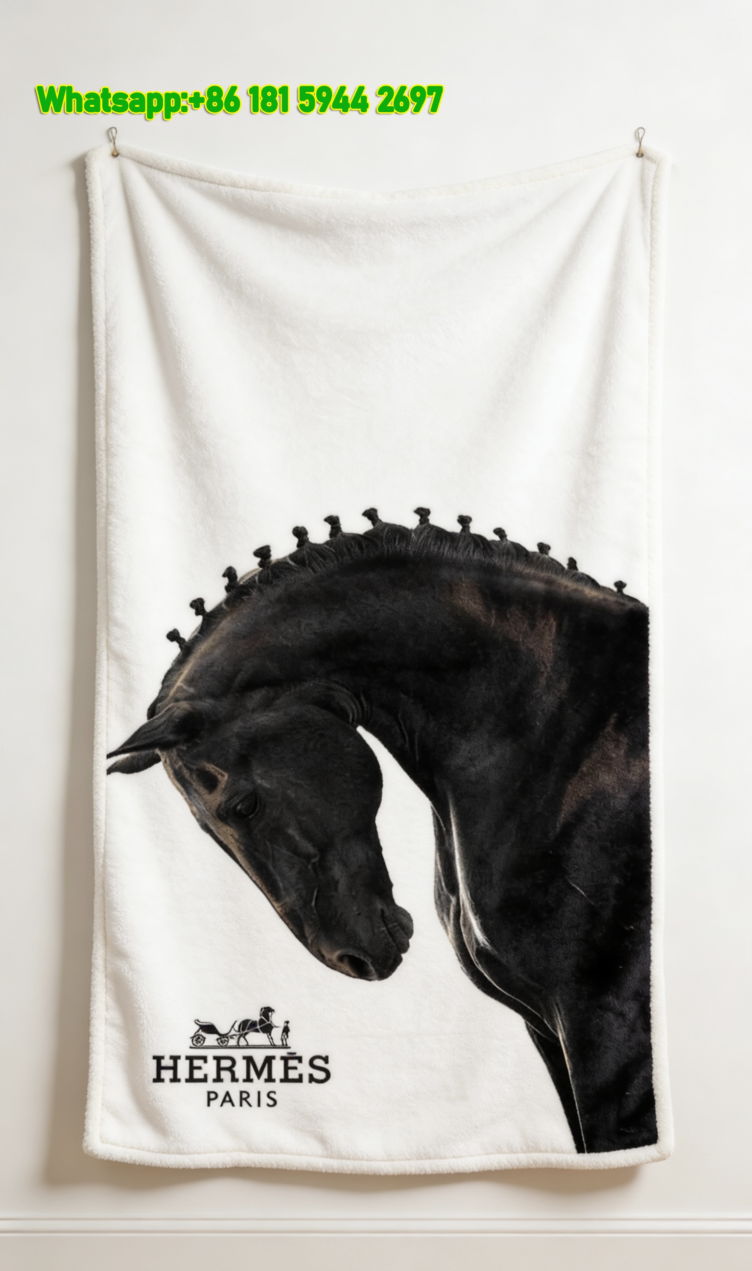 Hermès Black Stallion Equestrian Flannel Throw Blanket IMG_5074